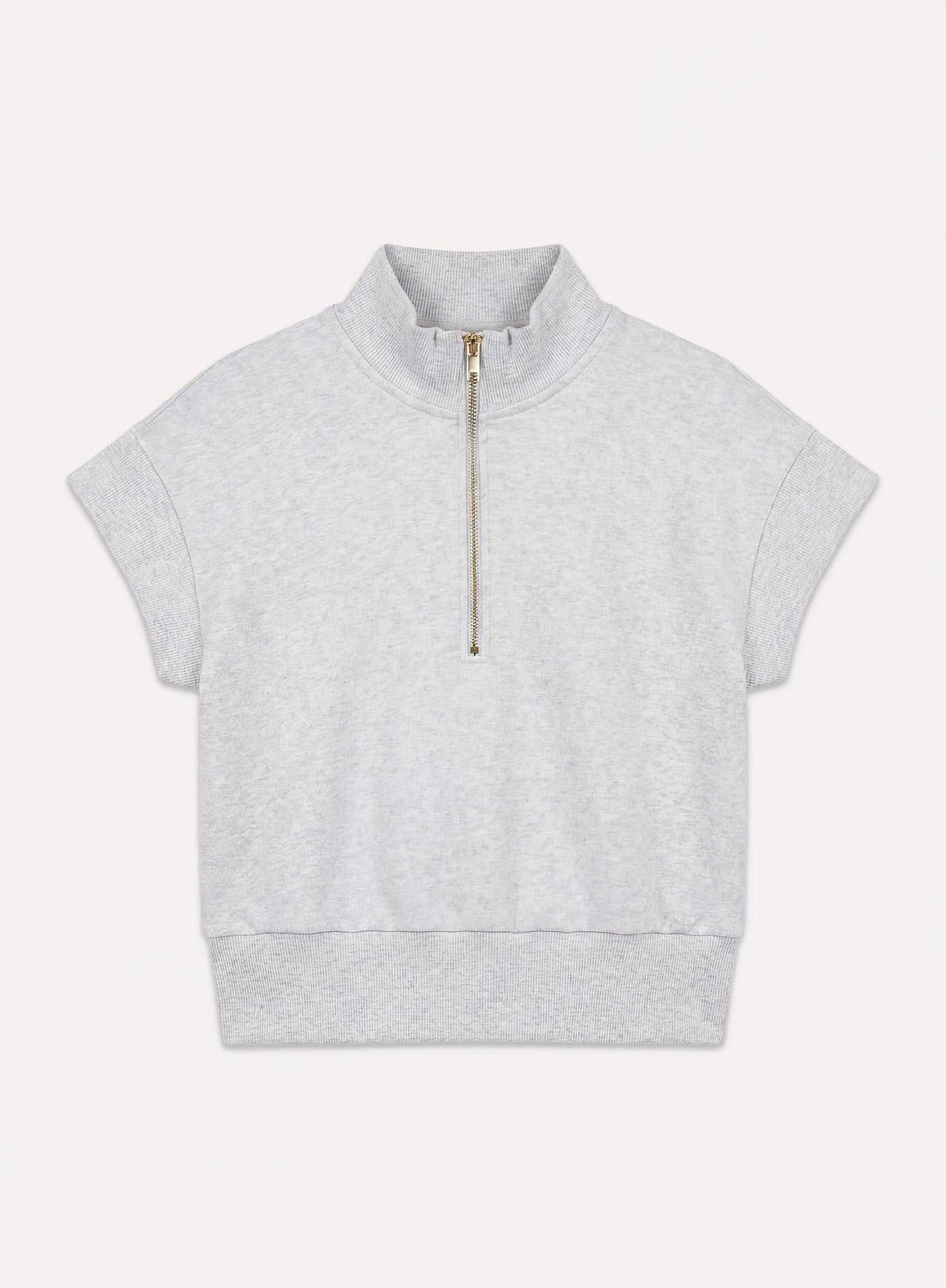 Light Grey Quarter Zip Cotton Short Sleeve Sweat Top